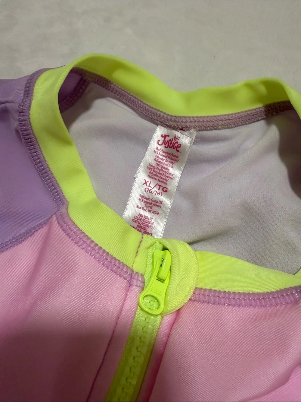 Justice Girls' Purple & Pink Ombre Long-Sleeve Rash Guard Swimsuit